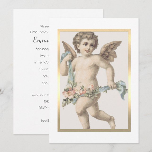 Invitación Bautismo/Confiración/Primera Comunión Cherub (Anverso / Reverso)