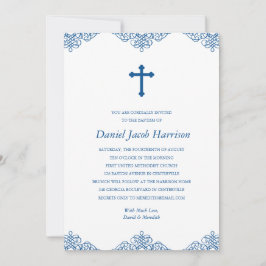 Invitación Bautismo/cristianismo de los niños azules