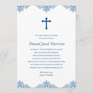 Invitación Bautismo/cristianismo de los niños azules
