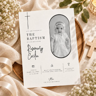 Invitación Bautismo Cristiano de Foto Oval Minimalista