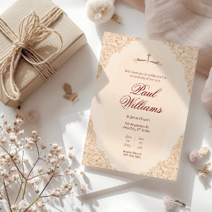 Invitación Bautismo cristiano decorativo beige marrón