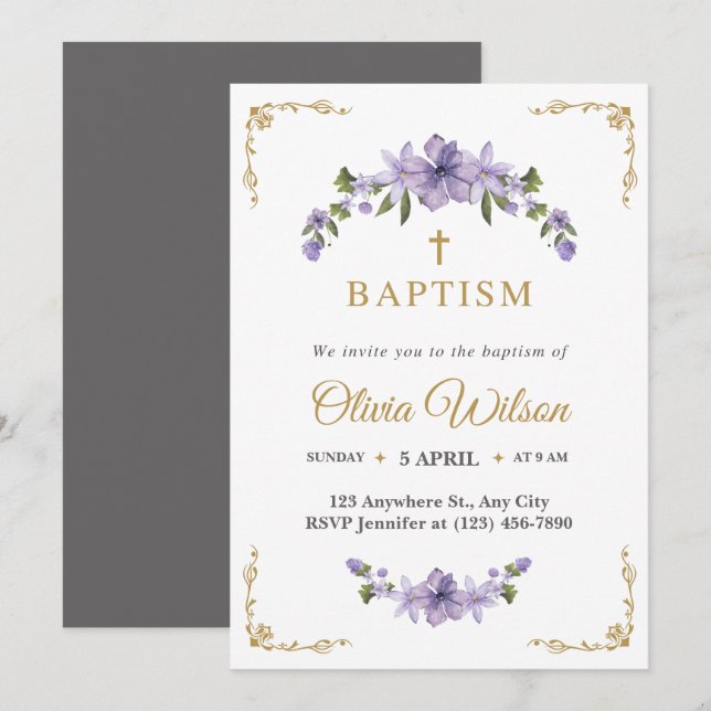 Invitación Bautismo cristiano moderado simple y elegante (Anverso / Reverso)