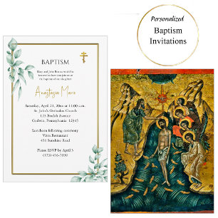 Invitación Bautismo Cristiano Ortodoxo de Eucalipto Rústico