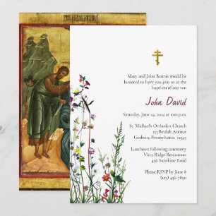 Invitación Bautismo cristiano ortodoxo de flores de primavera
