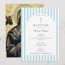 Invitación Bautismo cristiano ortodoxo griego y azul turbio