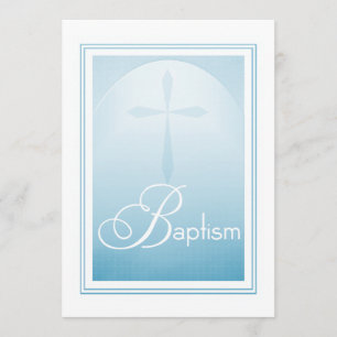 Invitación Bautismo Cruz cristiana en azul