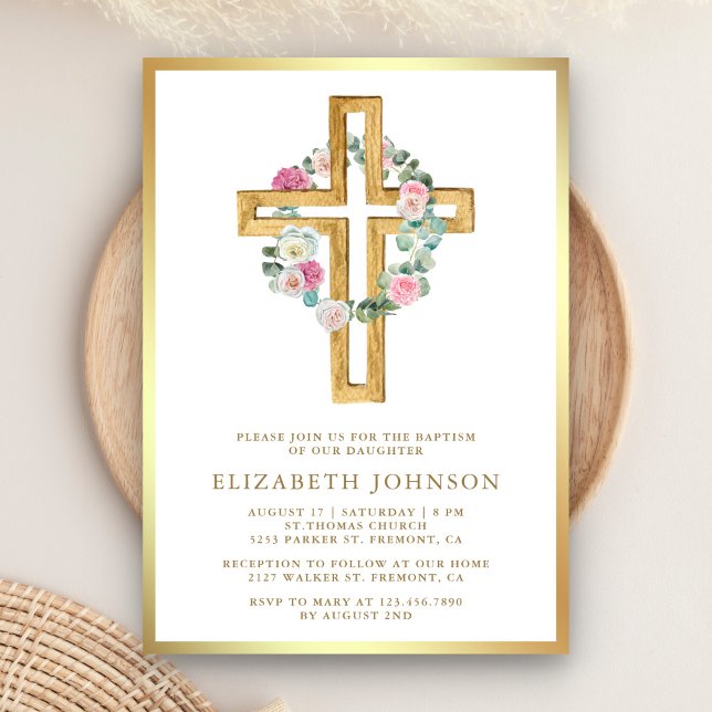Invitación Bautismo Cruz de Madera Eucalipto Floral Rústico D (Subido por el creador)