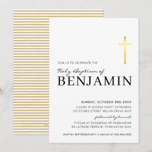 Invitación Bautismo CRUZ MODERNO minimo de imitación de oro n