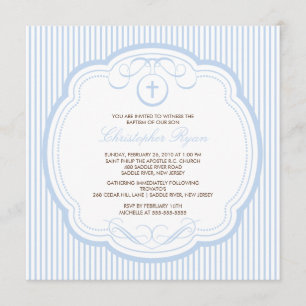 Invitación Bautismo cruzado azul dulce Inviation del bebé