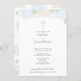Invitación Bautismo cruzado del muchacho de los Peonies