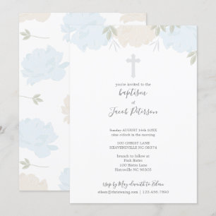Invitación Bautismo cruzado del muchacho de los Peonies