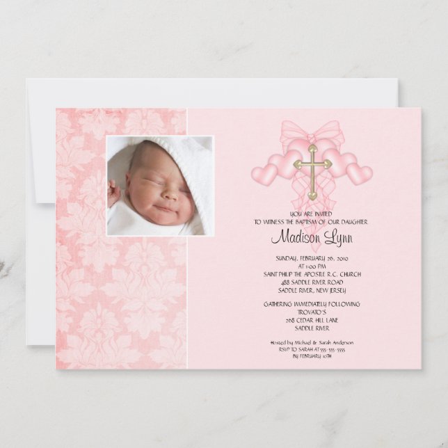 Invitación Bautismo cruzado Inviation de la foto de la niña (Anverso)