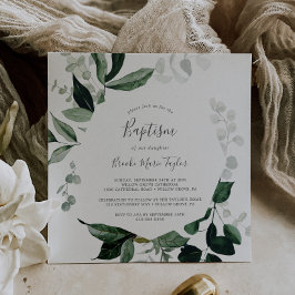 Invitación Bautismo cuadrado de la vegetación esmeralda