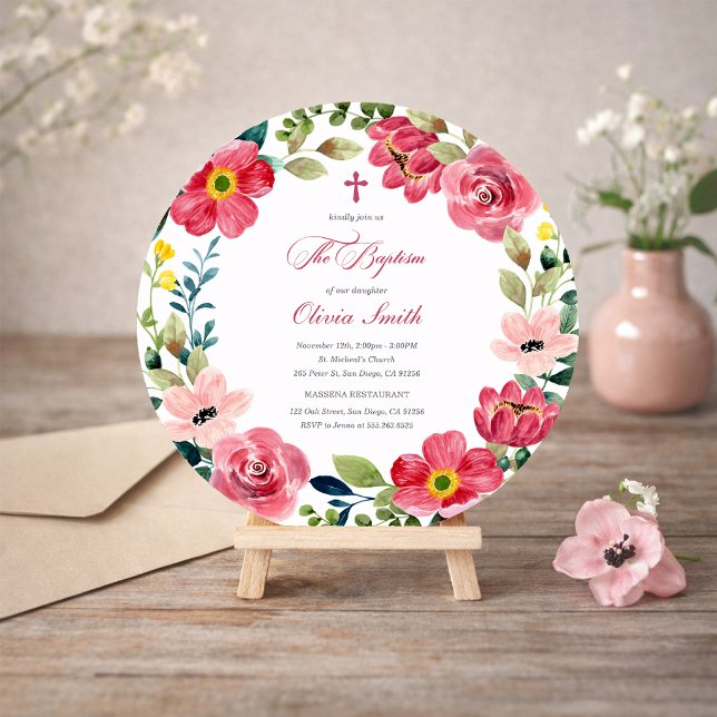 Invitación Bautismo de Acuarela Floral (Subido por el creador)