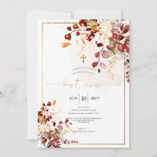 Invitación Bautismo de Acuarela Rústica de Otoño de PixDezine