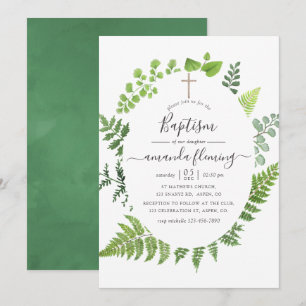 Invitación Bautismo de bosque de madera con acuarela