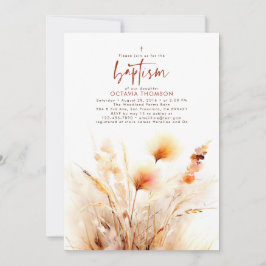 Invitación Bautismo de caída floral de terracota de pampas