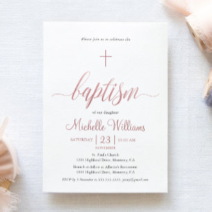 Invitación Bautismo de Caligrafía Color Rosa Dorado