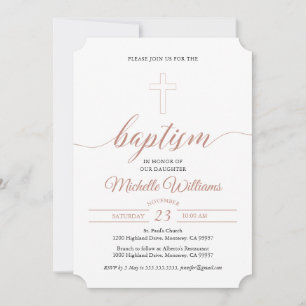 Invitación Bautismo de Caligrafía de Color Rosa Dorado