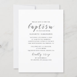 Invitación Bautismo de caligrafía simple y moderna en blanco 
