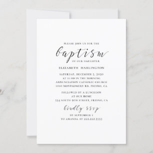 Invitación Bautismo de caligrafía simple y moderna en blanco 