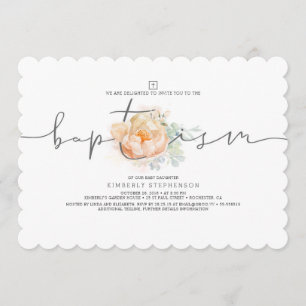 Invitación Bautismo de Chicas elegantes de color crema y melo