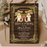 Invitación Bautismo de chico gemelo de oro y madera rústica d<br><div class="desc">Bautismo de niño gemelo dorado e invitación a la madera rústica de cumpleaños Fiesta Bautizo</div>