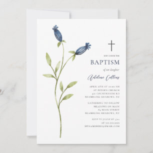 Invitación Bautismo de color azul delgado