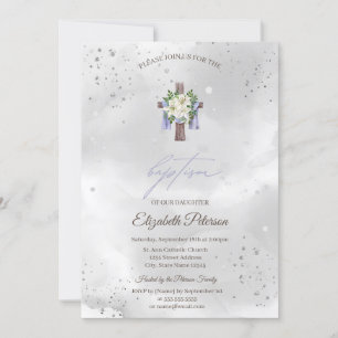 Invitación Bautismo de cruz floral