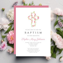 Bautismo de Cruz Floral Rosa Elegante Personalizad