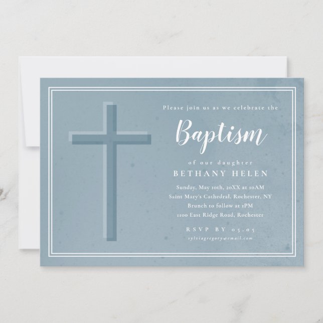 Invitación Bautismo de cruz textural simple (Anverso)