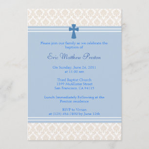 Invitación Bautismo de Damasco Azul/Invitación a la cristiand