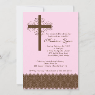 Invitación Bautismo de encaje elegante Chica  Cruz de cristal