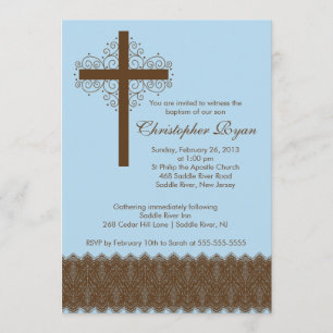Invitación Bautismo de encaje elegante Cruz de cristalizació