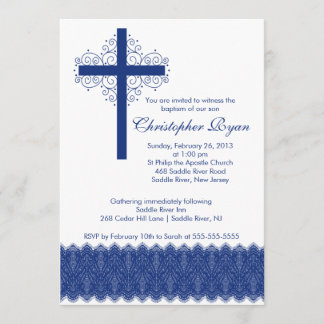 Invitación Bautismo de encaje elegante| Cruz de cristalizació