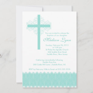 Invitación Bautismo de encaje elegante  Cruz de cristalizació