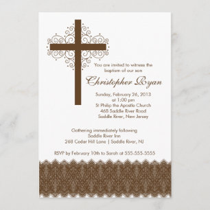 Invitación Bautismo de encaje elegante Cruz de cristalizació
