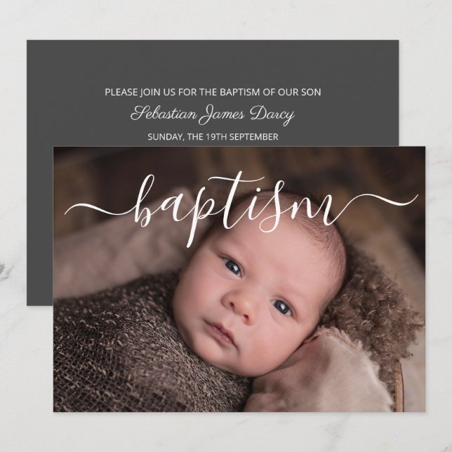 Invitación Bautismo de escritura manuscrita (Anverso / Reverso)