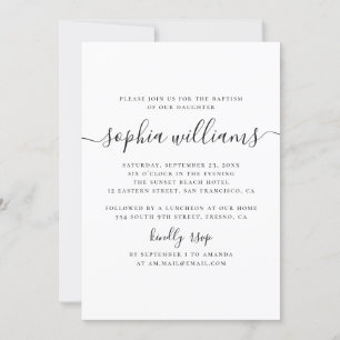 Invitación Bautismo de escritura simple y blanca