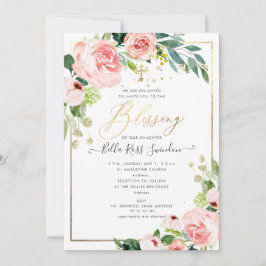 Invitación Bautismo de flor delicada de acuarela rosa de PixD