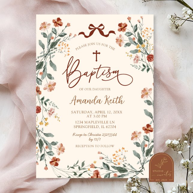 Invitación Bautismo de Flor Silvestre Boho Coquette (Subido por el creador)