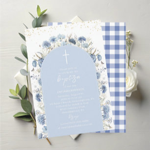 Invitación Bautismo de flores azules de acuarela moderna eleg