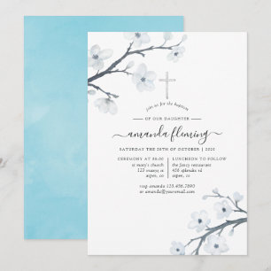 Invitación Bautismo de flores de cerezo blancas