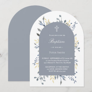 Invitación Bautismo de follaje azul