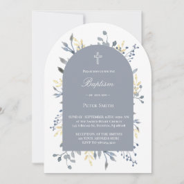 Invitación Bautismo de follaje azul