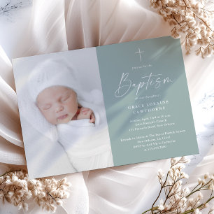 Invitación Bautismo de Foto de Género Neutral con Guión Moder