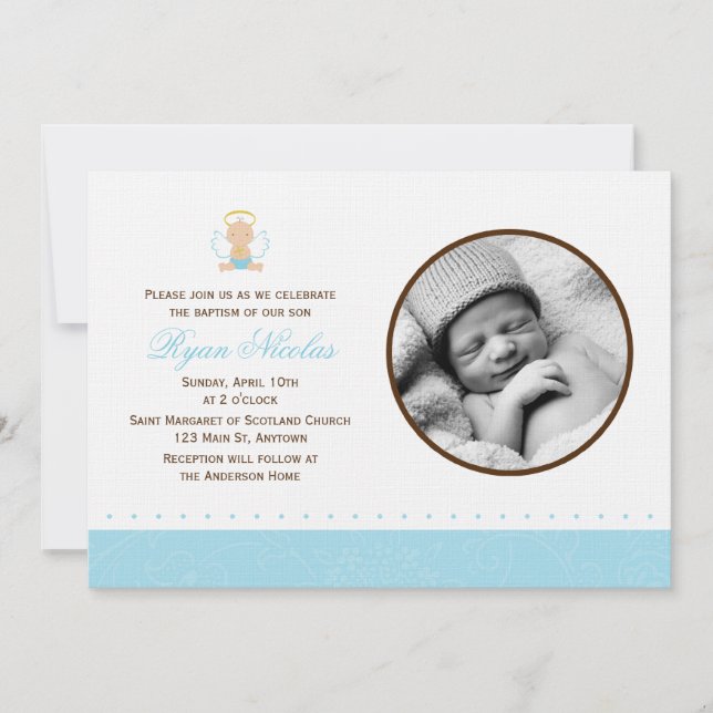 Invitación Bautismo de foto de niño dulce (Anverso)