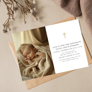 Invitación Bautismo de foto neutral de género blanco y negro