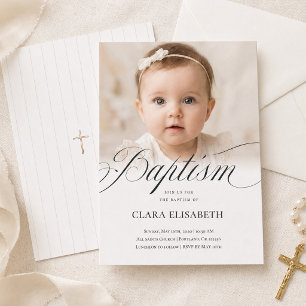 Invitación Bautismo de Foto Neutral Minimalista Elegante
