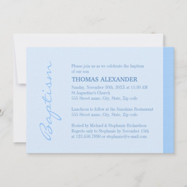Invitación Bautismo de franja azul única (Anverso)
